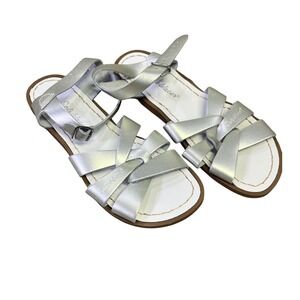 Salt Water Sandals Girls Silver‎ Leather Adjustable Buckle Sandals Sz 5 Coastal